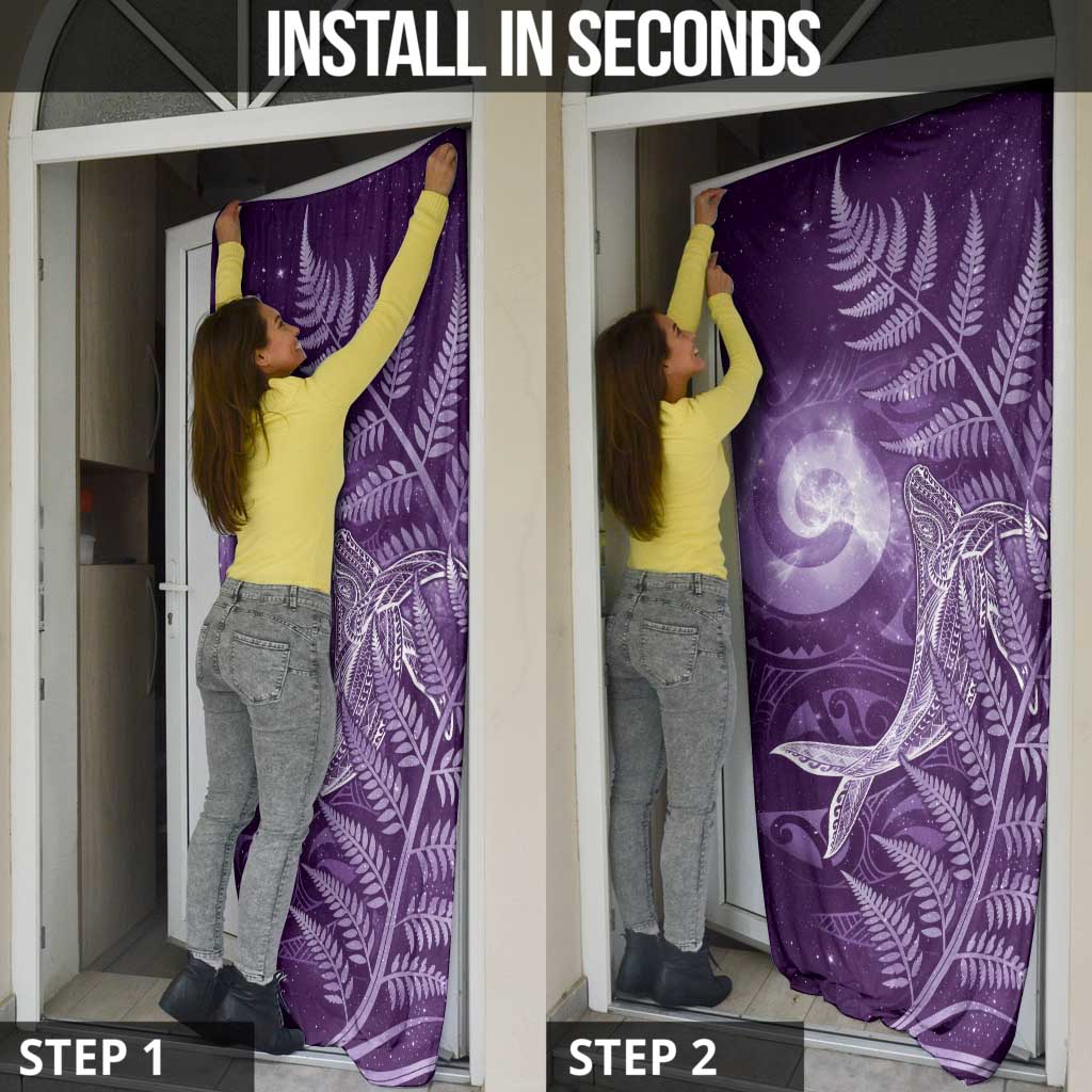 New Zealand Matariki Door Cover Maori Koru With Humpback Whale Purple
