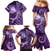 New Zealand Matariki Family Matching Mermaid Dress and Hawaiian Shirt Maori Koru With Humpback Whale Purple