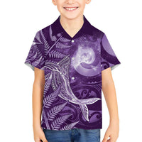 New Zealand Matariki Family Matching Off The Shoulder Long Sleeve Dress and Hawaiian Shirt Maori Koru With Humpback Whale Purple
