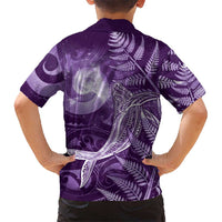 New Zealand Matariki Family Matching Off Shoulder Maxi Dress and Hawaiian Shirt Maori Koru With Humpback Whale Purple