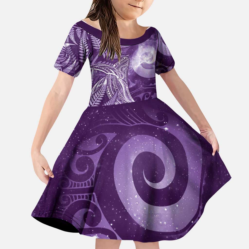 New Zealand Matariki Family Matching Off Shoulder Maxi Dress and Hawaiian Shirt Maori Koru With Humpback Whale Purple