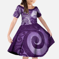 New Zealand Matariki Family Matching Off Shoulder Maxi Dress and Hawaiian Shirt Maori Koru With Humpback Whale Purple