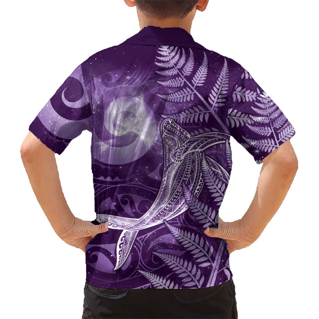 New Zealand Matariki Family Matching Off Shoulder Short Dress and Hawaiian Shirt Maori Koru With Humpback Whale Purple