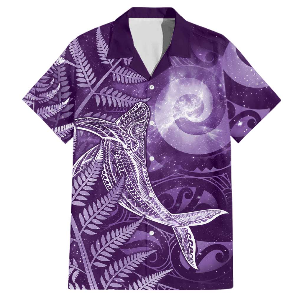 New Zealand Matariki Family Matching Off Shoulder Short Dress and Hawaiian Shirt Maori Koru With Humpback Whale Purple