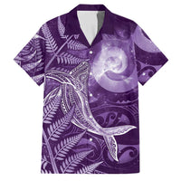 New Zealand Matariki Family Matching Off Shoulder Short Dress and Hawaiian Shirt Maori Koru With Humpback Whale Purple