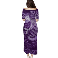 New Zealand Matariki Family Matching Puletasi and Hawaiian Shirt Maori Koru With Humpback Whale Purple