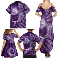 New Zealand Matariki Family Matching Summer Maxi Dress and Hawaiian Shirt Maori Koru With Humpback Whale Purple