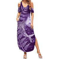 New Zealand Matariki Family Matching Summer Maxi Dress and Hawaiian Shirt Maori Koru With Humpback Whale Purple