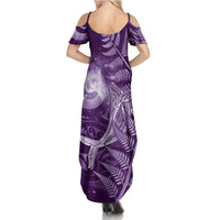 New Zealand Matariki Family Matching Summer Maxi Dress and Hawaiian Shirt Maori Koru With Humpback Whale Purple