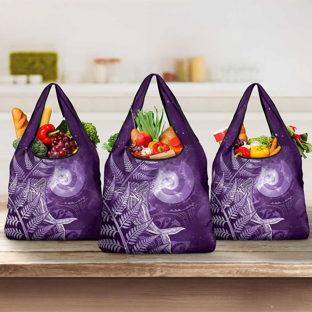 New Zealand Matariki Grocery Bag Maori Koru With Humpback Whale Purple LT05 3-pack One Size Purple - Polynesian Pride