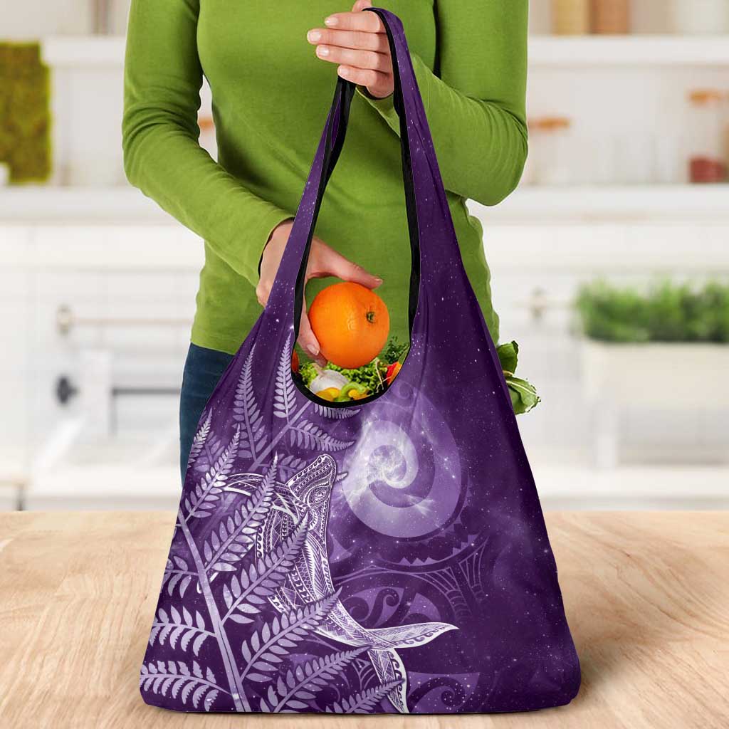 New Zealand Matariki Grocery Bag Maori Koru With Humpback Whale Purple LT05 - Polynesian Pride