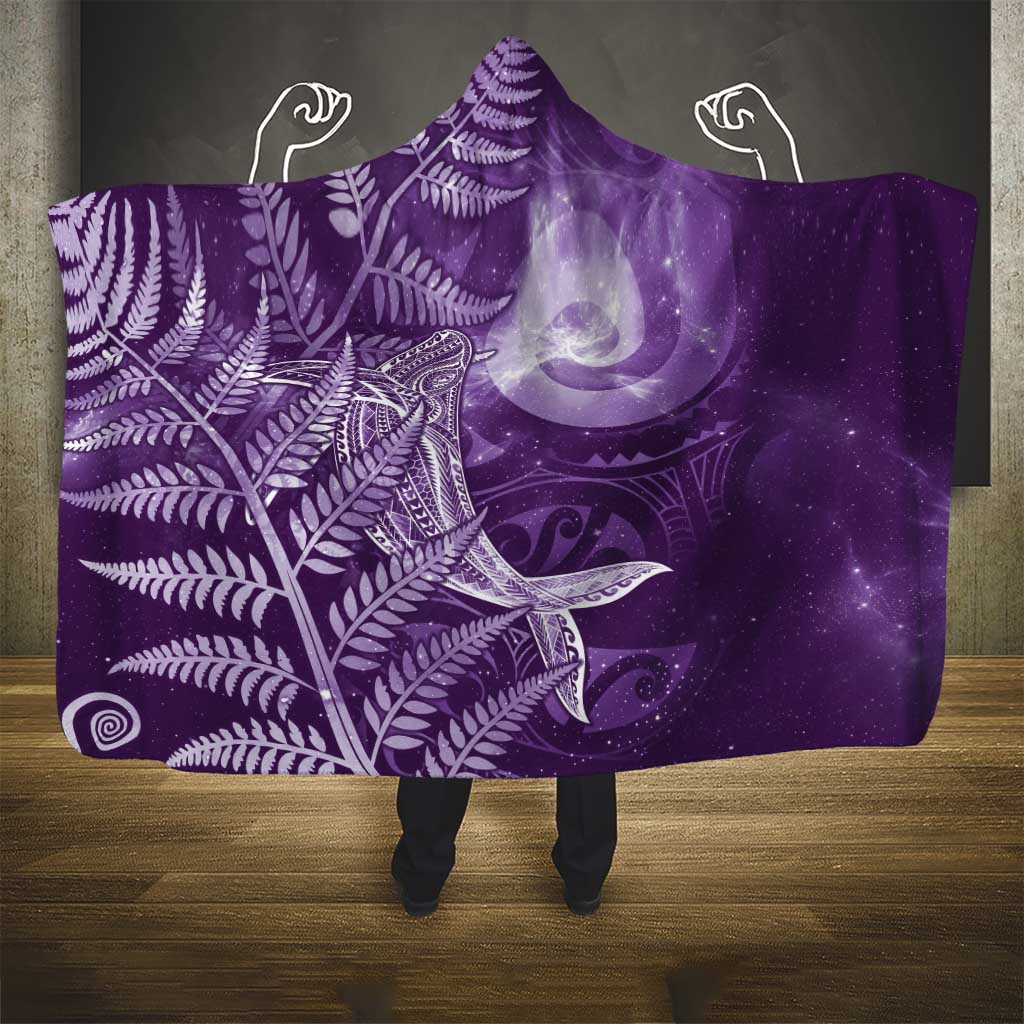 New Zealand Matariki Hooded Blanket Maori Koru With Humpback Whale Purple LT05 - Polynesian Pride