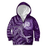 New Zealand Matariki Kid Hoodie Maori Koru With Humpback Whale Purple LT05 Zip Hoodie Purple - Polynesian Pride