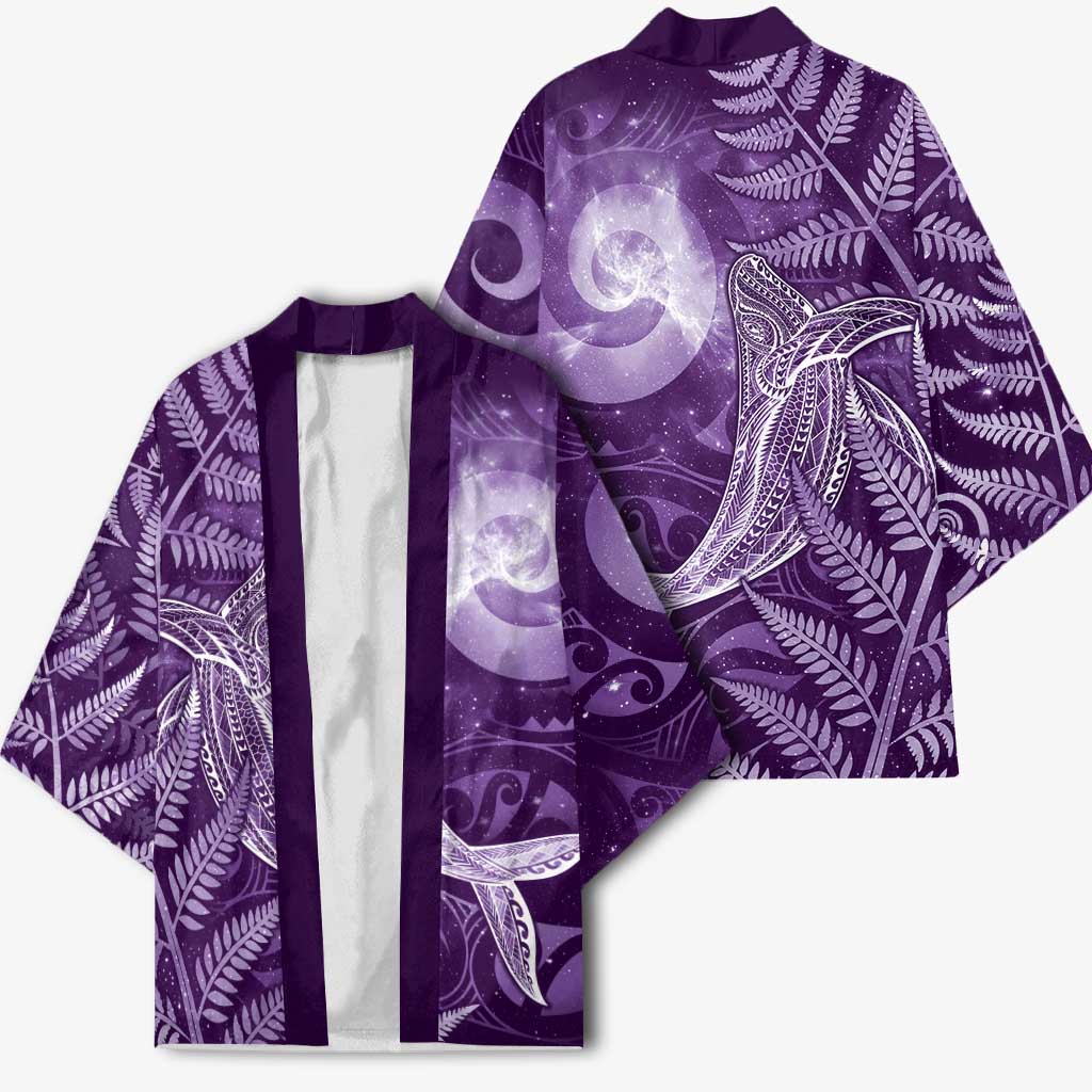 New Zealand Matariki Kimono Maori Koru With Humpback Whale Purple LT05 - Polynesian Pride