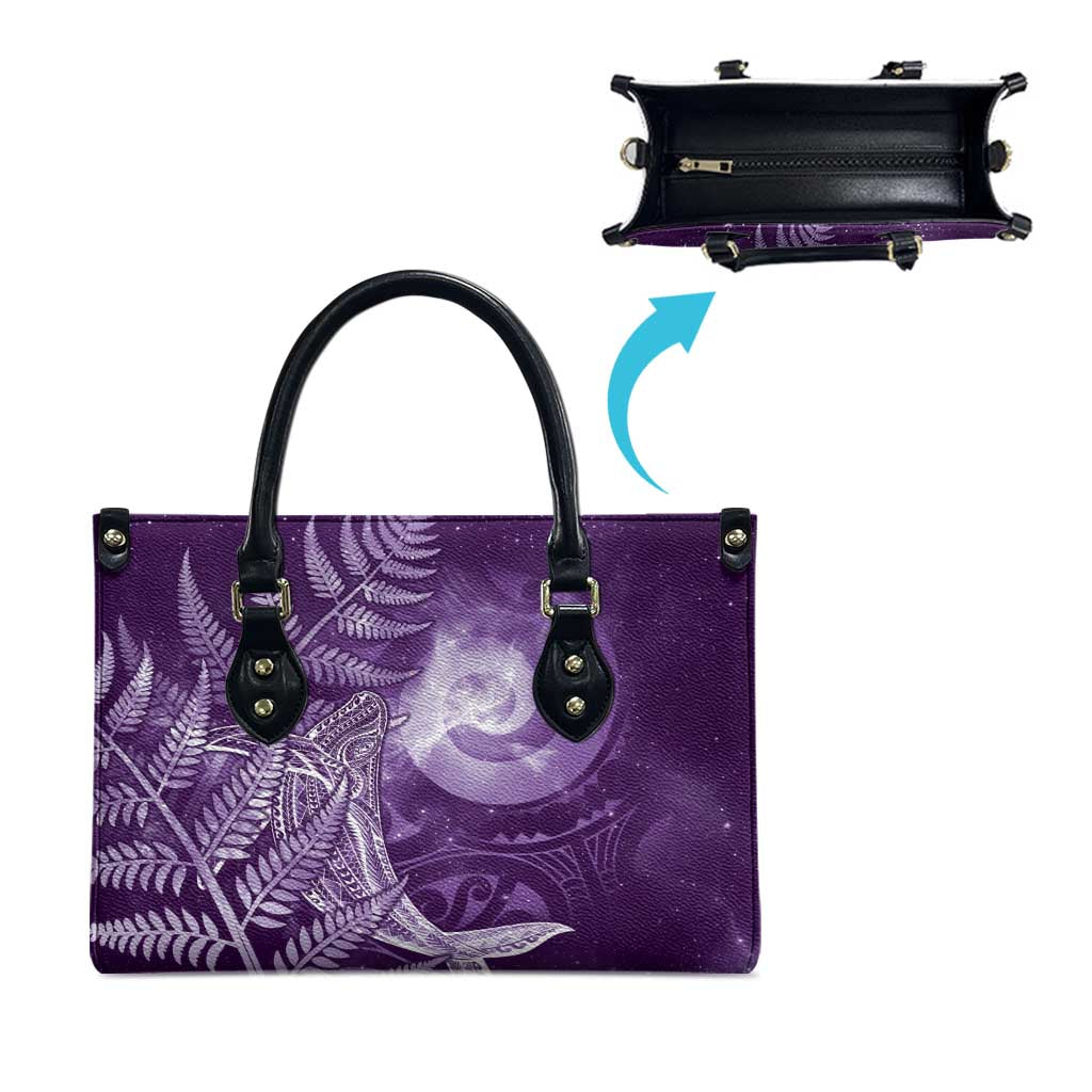 New Zealand Matariki Leather Bag Maori Koru With Humpback Whale Purple