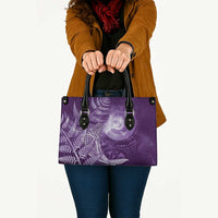 New Zealand Matariki Leather Bag Maori Koru With Humpback Whale Purple