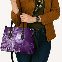 New Zealand Matariki Leather Bag Maori Koru With Humpback Whale Purple