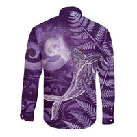 New Zealand Matariki Long Sleeve Button Shirt Maori Koru With Humpback Whale Purple LT05 - Polynesian Pride