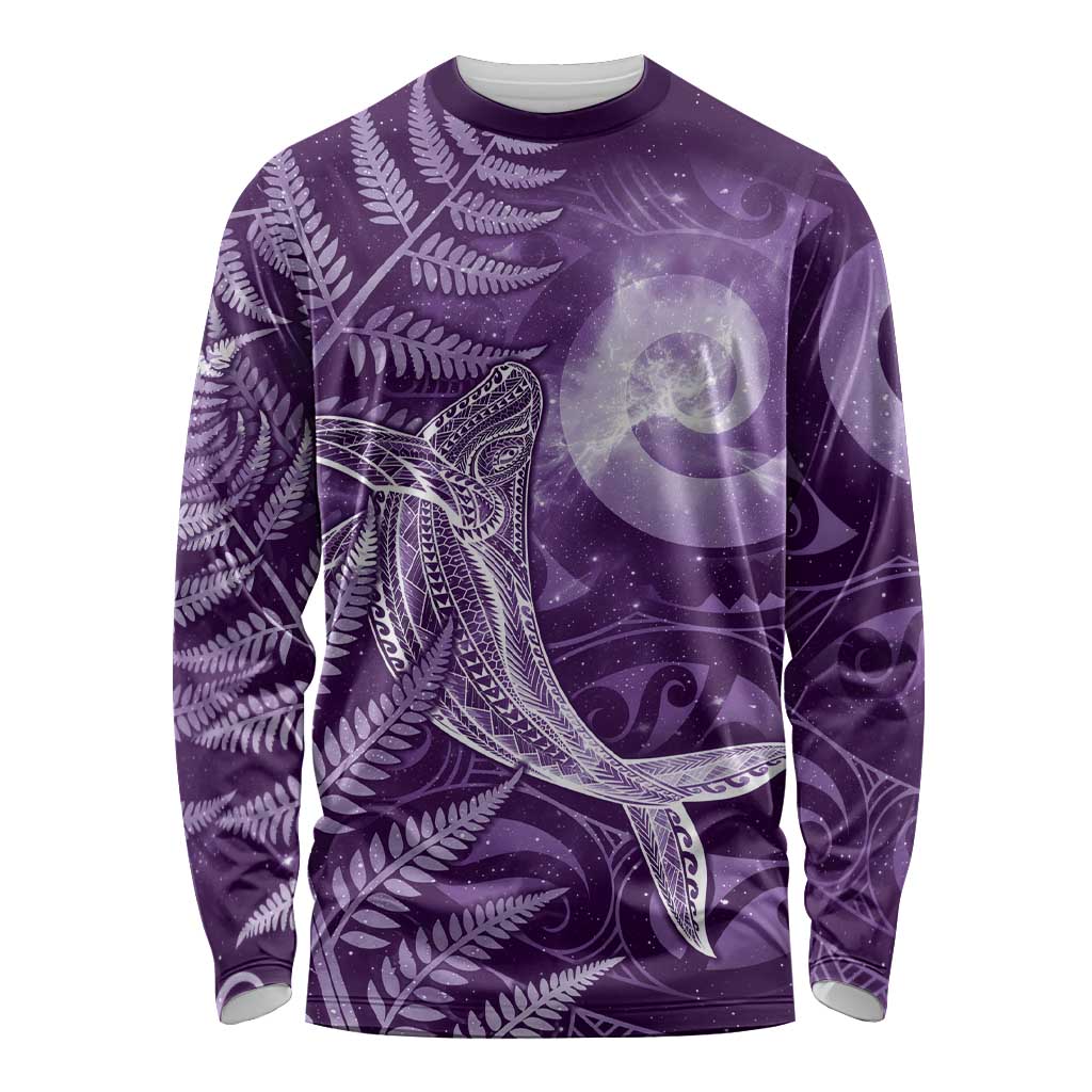 New Zealand Matariki Long Sleeve Shirt Maori Koru With Humpback Whale Purple LT05 Unisex Purple - Polynesian Pride