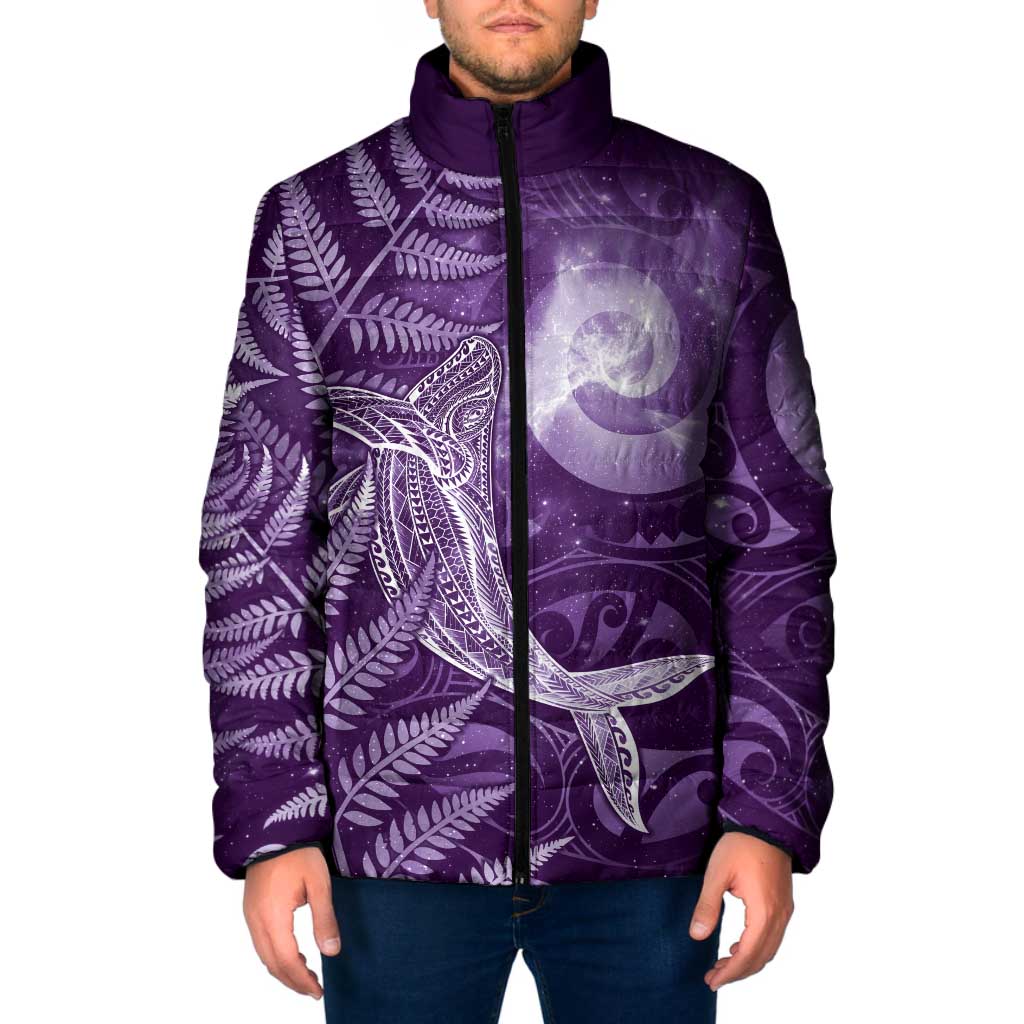New Zealand Matariki Padded Jacket Maori Koru With Humpback Whale Purple LT05 Men Purple - Polynesian Pride