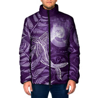 New Zealand Matariki Padded Jacket Maori Koru With Humpback Whale Purple LT05 Men Purple - Polynesian Pride