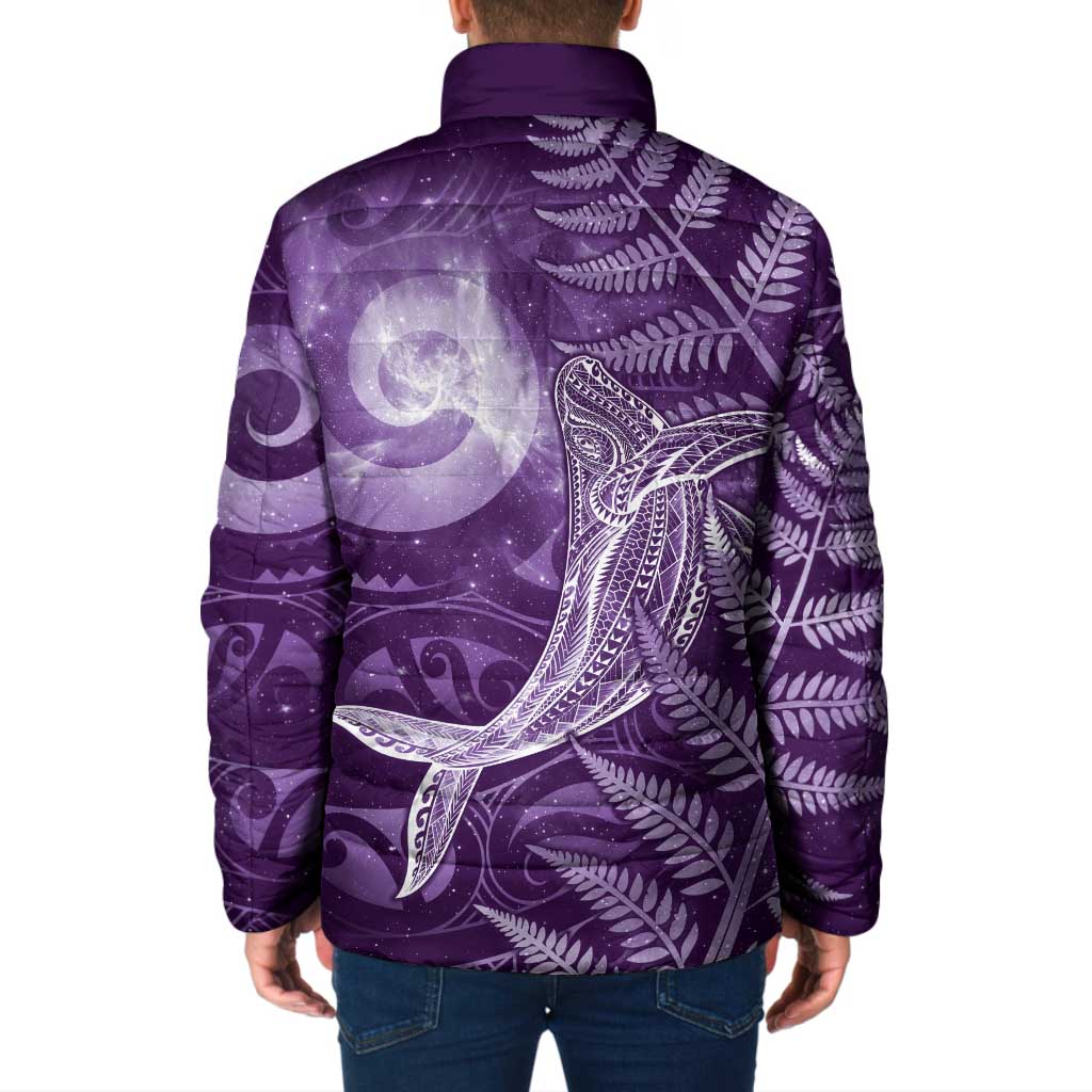 New Zealand Matariki Padded Jacket Maori Koru With Humpback Whale Purple LT05 - Polynesian Pride