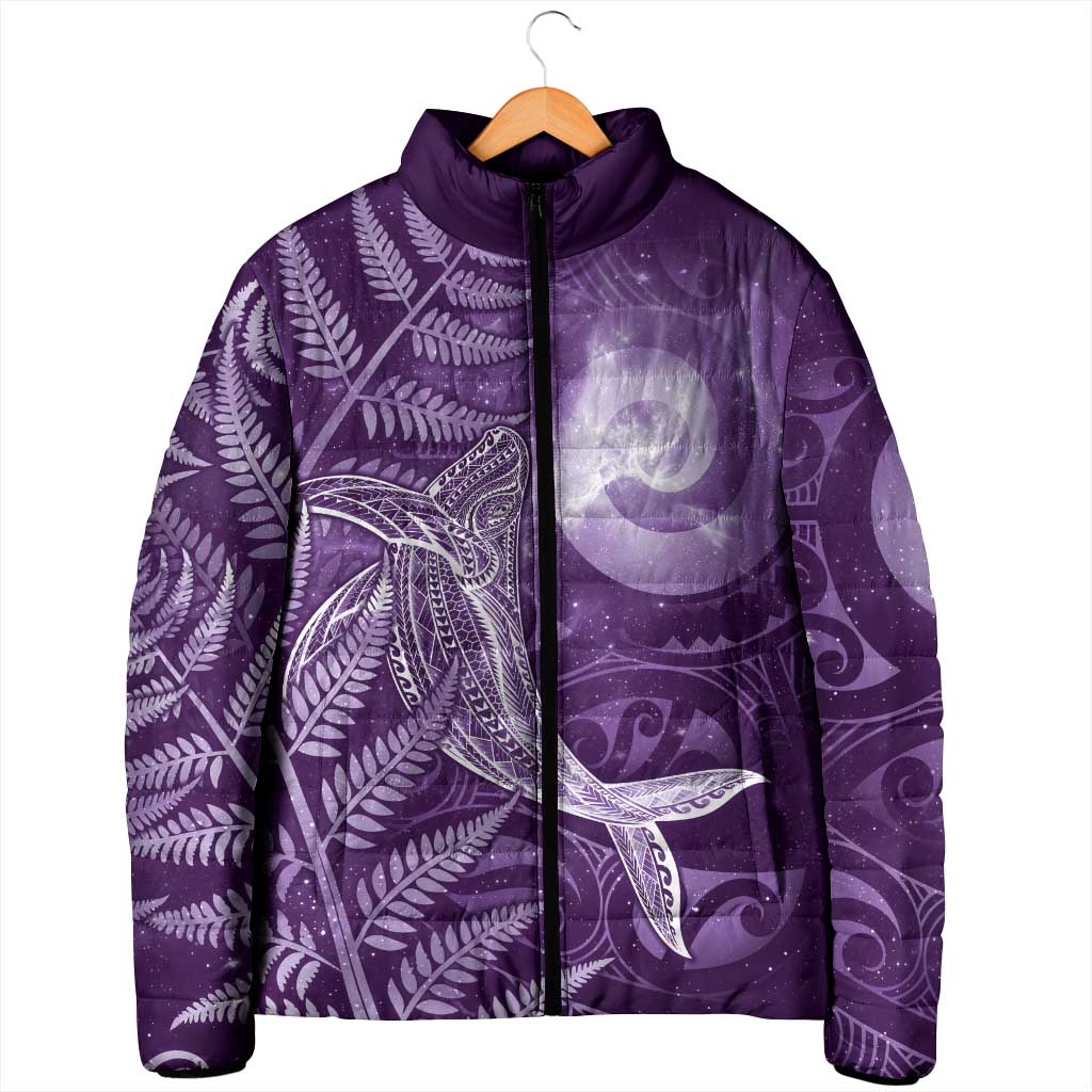 New Zealand Matariki Padded Jacket Maori Koru With Humpback Whale Purple LT05 - Polynesian Pride