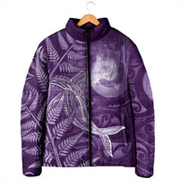 New Zealand Matariki Padded Jacket Maori Koru With Humpback Whale Purple LT05 - Polynesian Pride