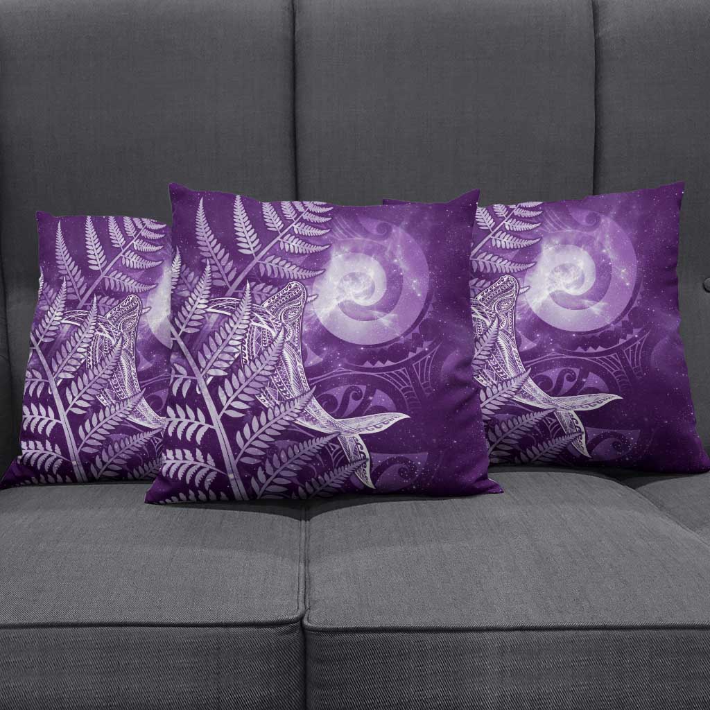 New Zealand Matariki Pillow Cover Maori Koru With Humpback Whale Purple LT05 - Polynesian Pride