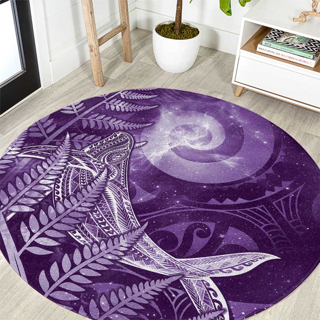 New Zealand Matariki Round Carpet Maori Koru With Humpback Whale Purple LT05 Purple - Polynesian Pride
