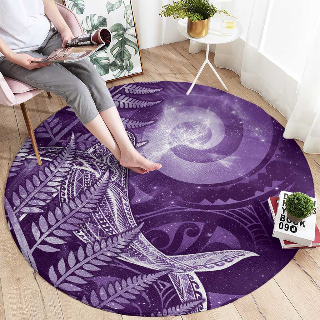 New Zealand Matariki Round Carpet Maori Koru With Humpback Whale Purple LT05 - Polynesian Pride
