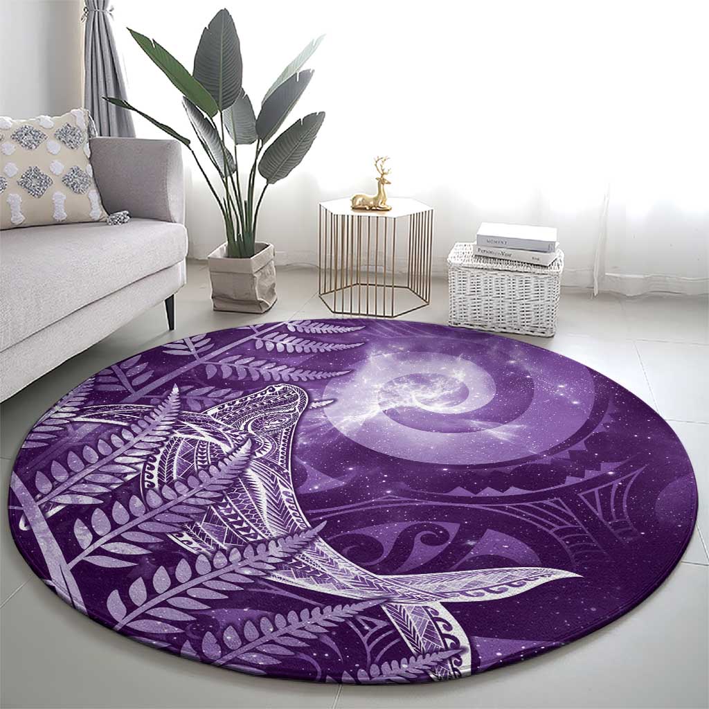 New Zealand Matariki Round Carpet Maori Koru With Humpback Whale Purple LT05 - Polynesian Pride