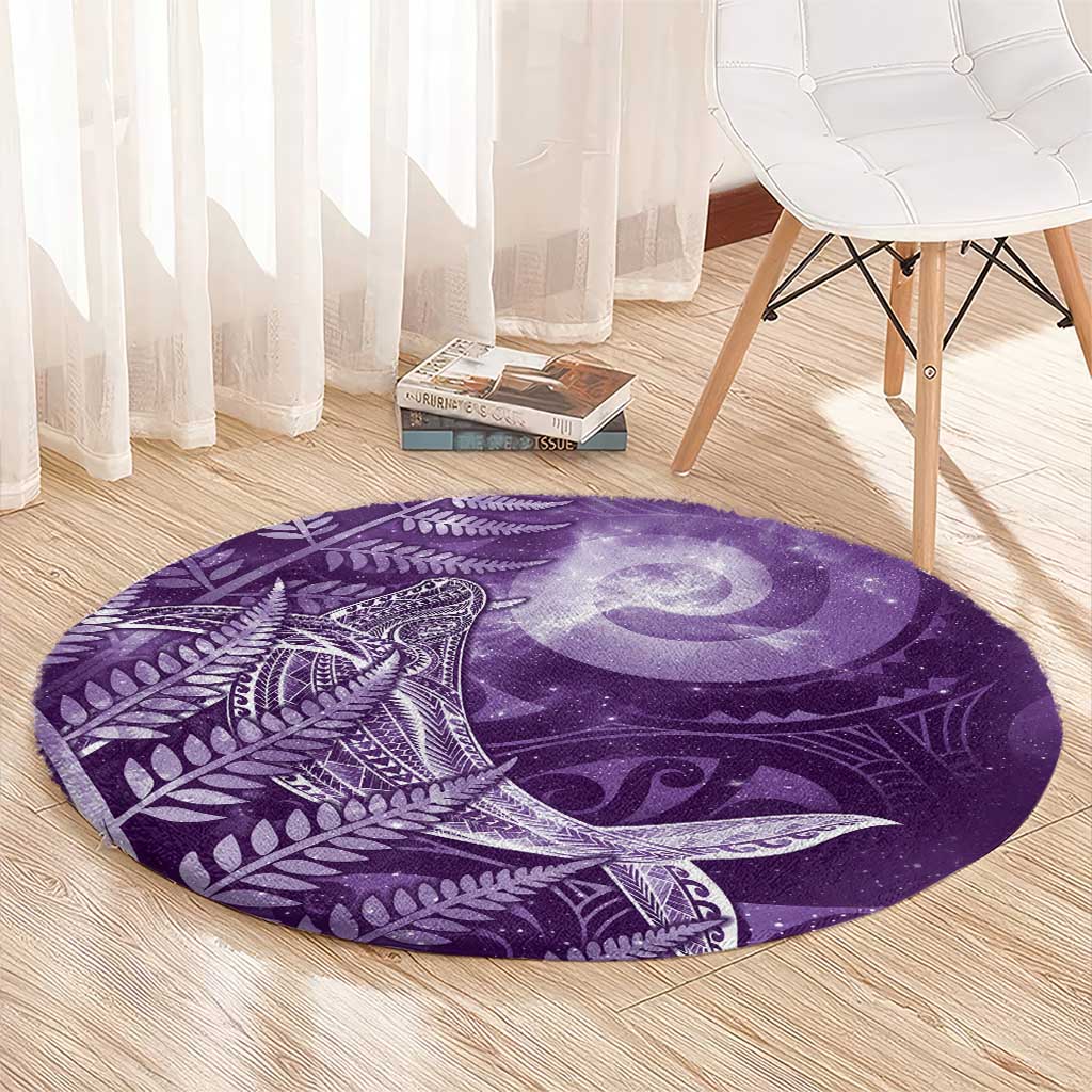 New Zealand Matariki Round Carpet Maori Koru With Humpback Whale Purple LT05 - Polynesian Pride