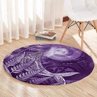 New Zealand Matariki Round Carpet Maori Koru With Humpback Whale Purple LT05 - Polynesian Pride