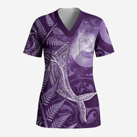 New Zealand Matariki Scrub Top Maori Koru With Humpback Whale Purple LT05 Adult Purple - Polynesian Pride