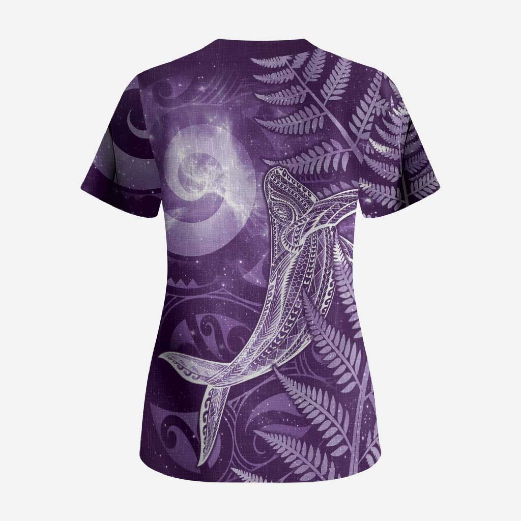 New Zealand Matariki Scrub Top Maori Koru With Humpback Whale Purple LT05 - Polynesian Pride