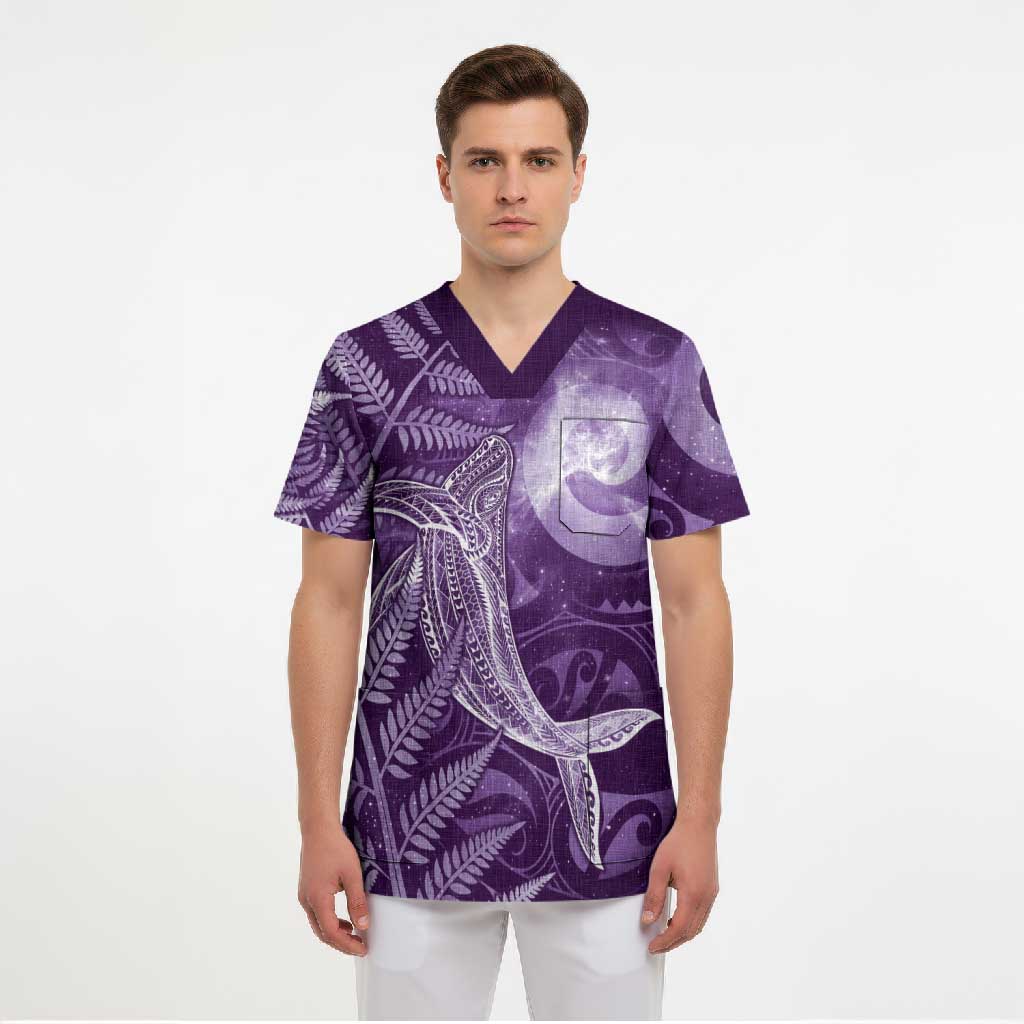 New Zealand Matariki Scrub Top Maori Koru With Humpback Whale Purple LT05 - Polynesian Pride