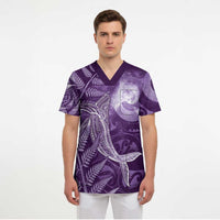 New Zealand Matariki Scrub Top Maori Koru With Humpback Whale Purple LT05 - Polynesian Pride
