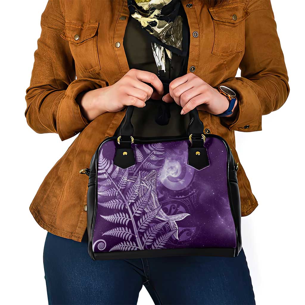 New Zealand Matariki Shoulder Handbag Maori Koru With Humpback Whale Purple LT05 - Polynesian Pride