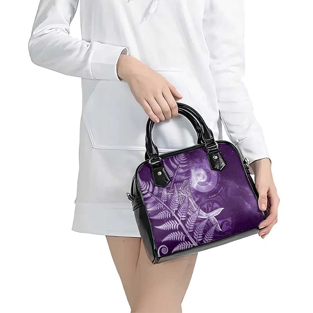 New Zealand Matariki Shoulder Handbag Maori Koru With Humpback Whale Purple LT05 - Polynesian Pride
