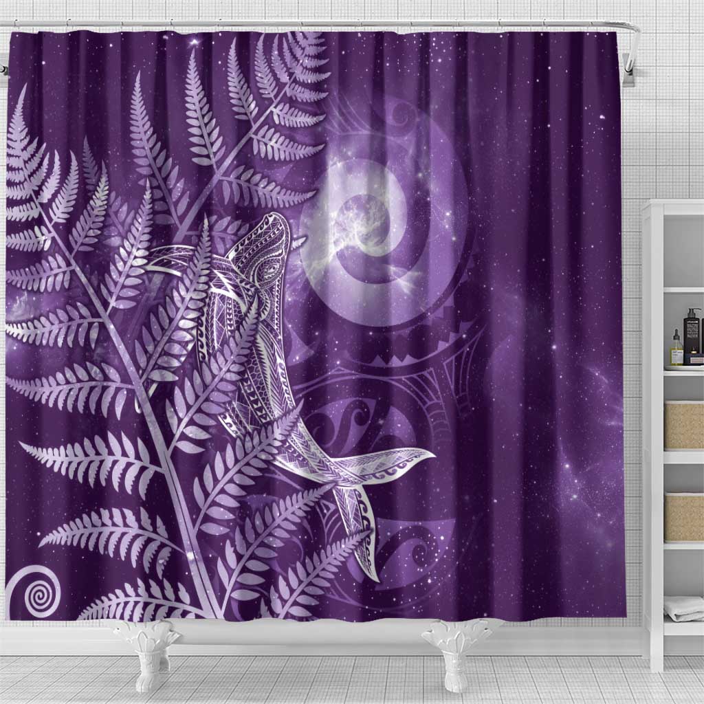 New Zealand Matariki Shower Curtain Maori Koru With Humpback Whale Purple