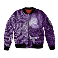 New Zealand Matariki Sleeve Zip Bomber Jacket Maori Koru With Humpback Whale Purple LT05 Unisex Purple - Polynesian Pride