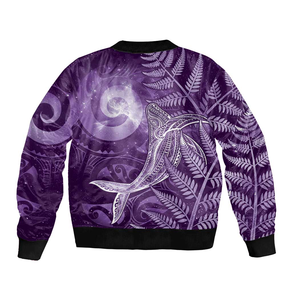 New Zealand Matariki Sleeve Zip Bomber Jacket Maori Koru With Humpback Whale Purple LT05 - Polynesian Pride