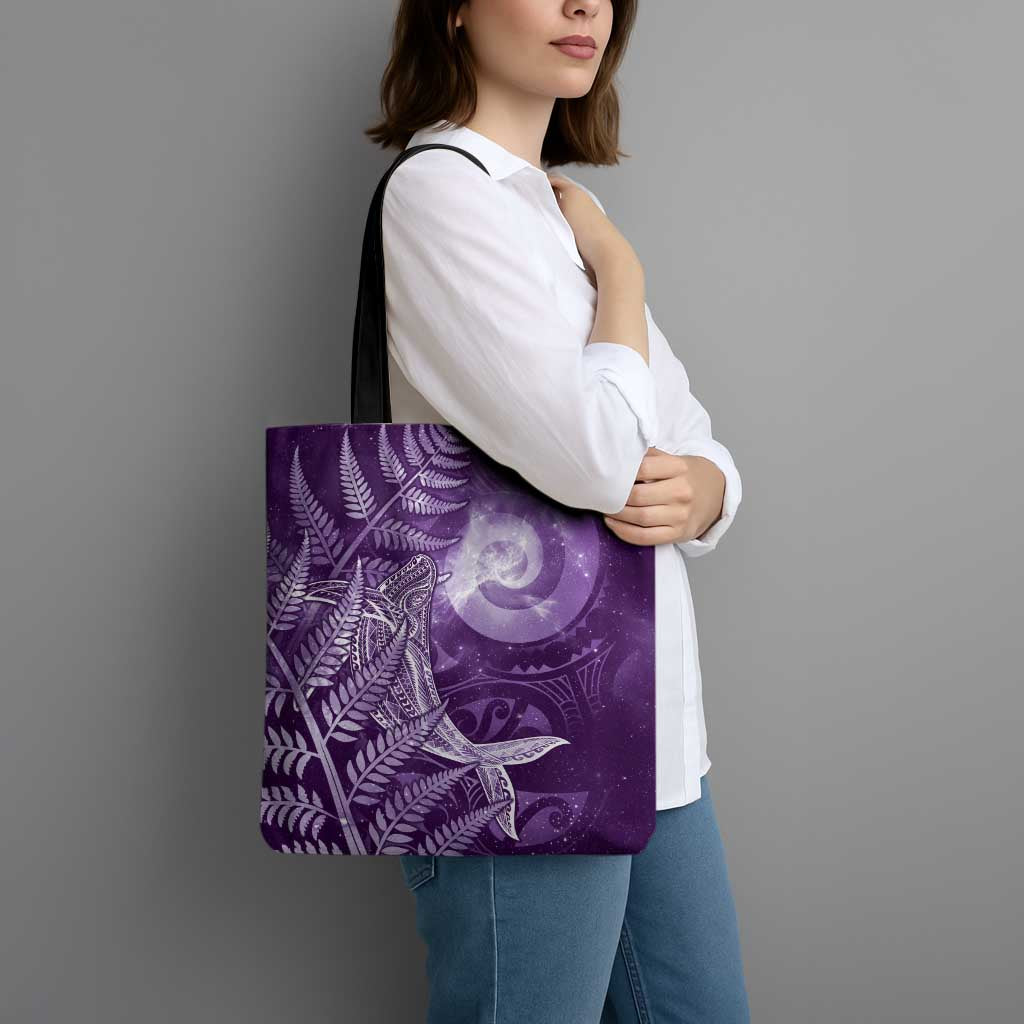 New Zealand Matariki Tote Bag Maori Koru With Humpback Whale Purple LT05 - Polynesian Pride