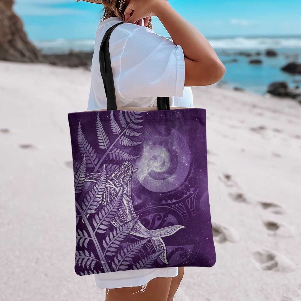 New Zealand Matariki Tote Bag Maori Koru With Humpback Whale Purple LT05 - Polynesian Pride