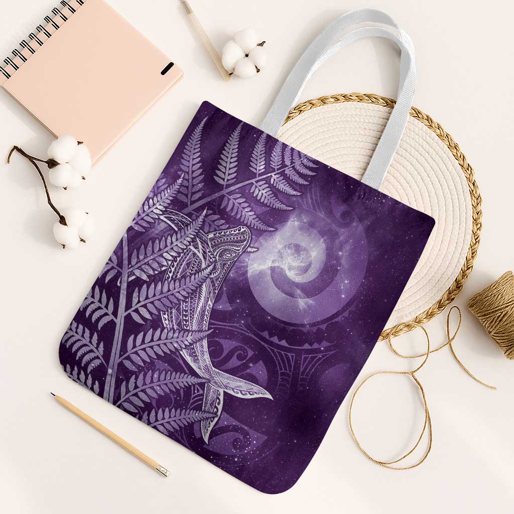 New Zealand Matariki Tote Bag Maori Koru With Humpback Whale Purple LT05 White Strap One Size Purple - Polynesian Pride
