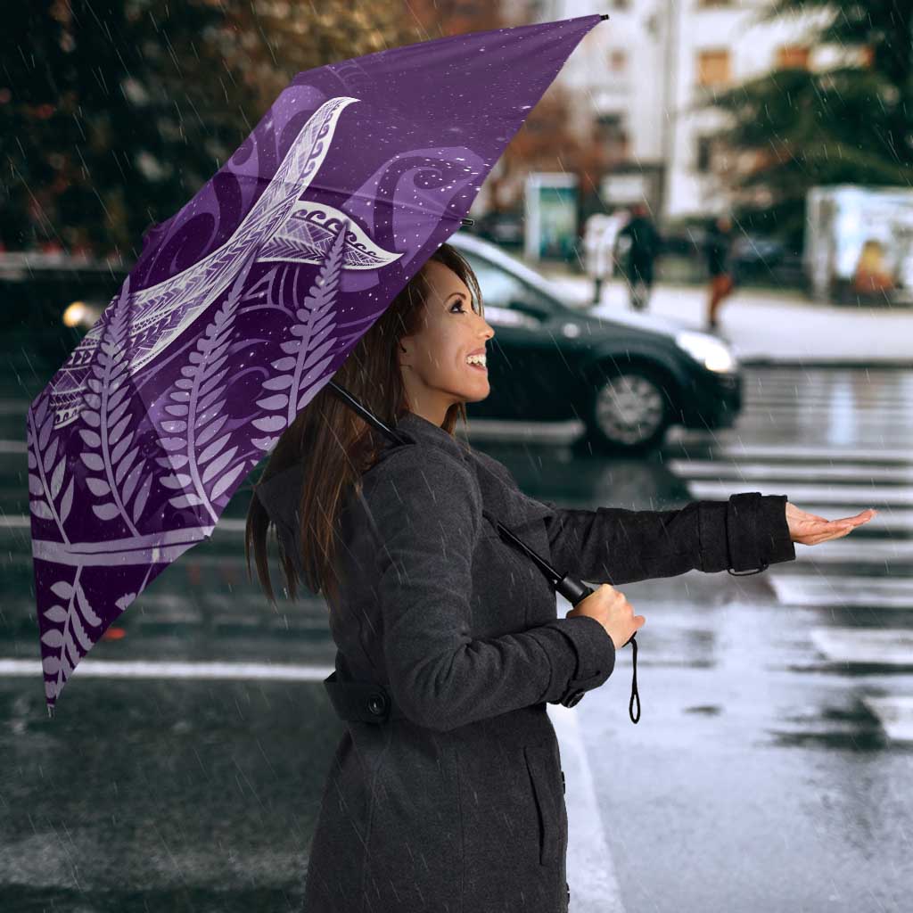 New Zealand Matariki Umbrella Maori Koru With Humpback Whale Purple LT05 - Polynesian Pride