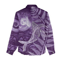 New Zealand Matariki Women Casual Shirt Maori Koru With Humpback Whale Purple