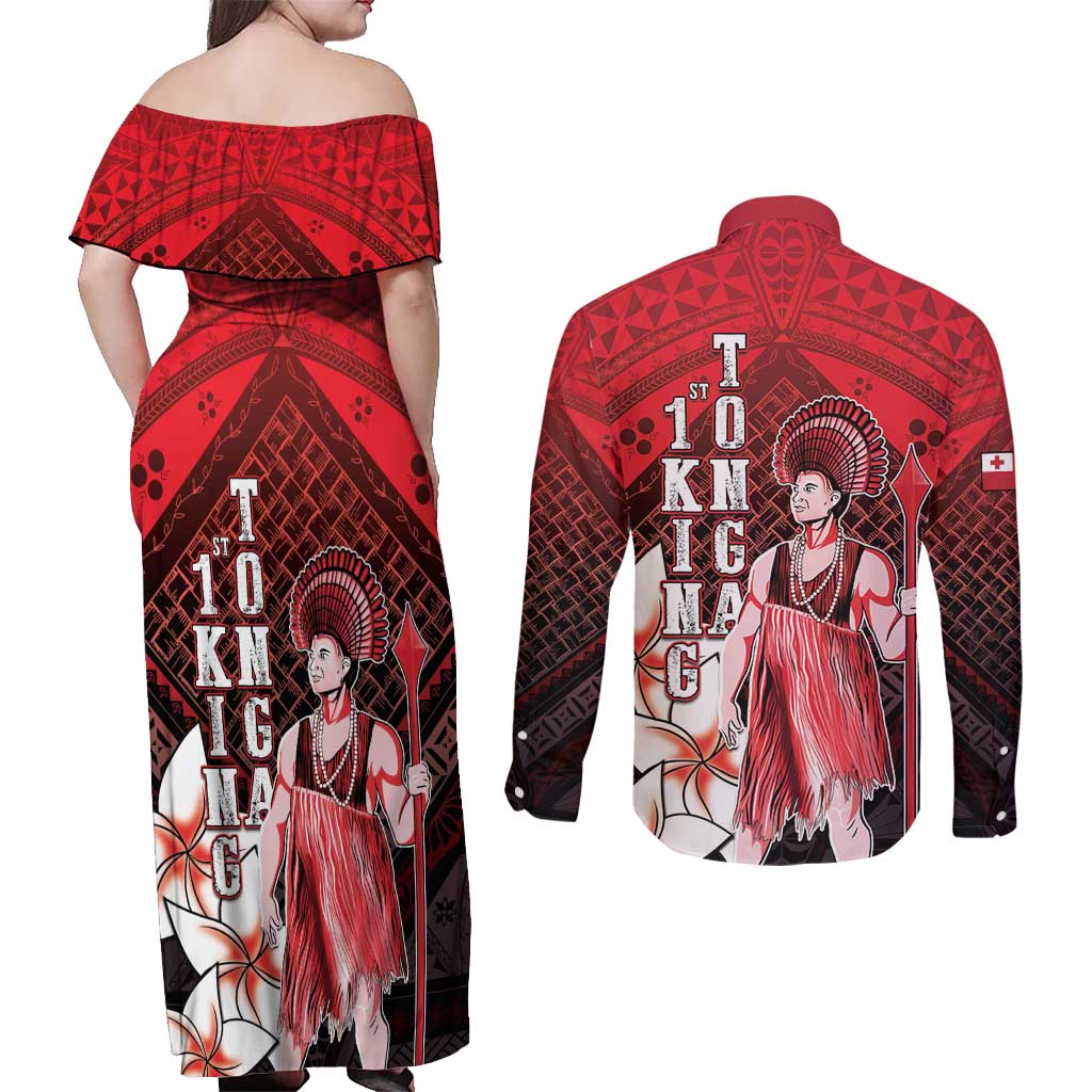 The First King Of Tonga Couples Matching Off Shoulder Maxi Dress and Long Sleeve Button Shirt Tongan Pride