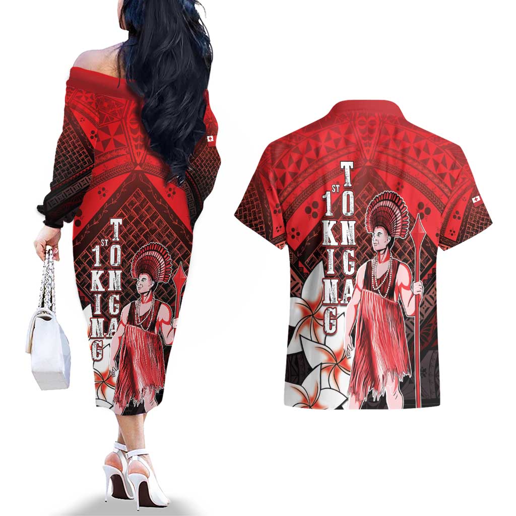 The First King Of Tonga Couples Matching Off The Shoulder Long Sleeve Dress and Hawaiian Shirt Tongan Pride